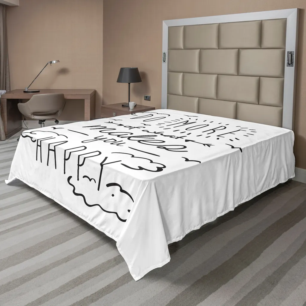 Drap de Lit Supérieur Imprimé Motivateur Blanc et Noir Souple 244x205 cm