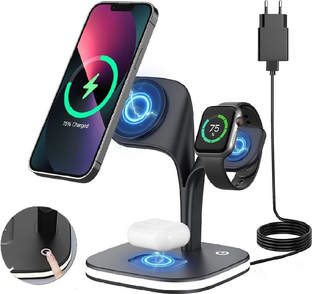 5-in-1 Ladegerät mit Nachtlicht,20W Magnetische Ladestation für Apple Induktions-Ladegerät,Kompatibel mit iPhone 12-16 Serie,AirPods 2/Pro, Appl...