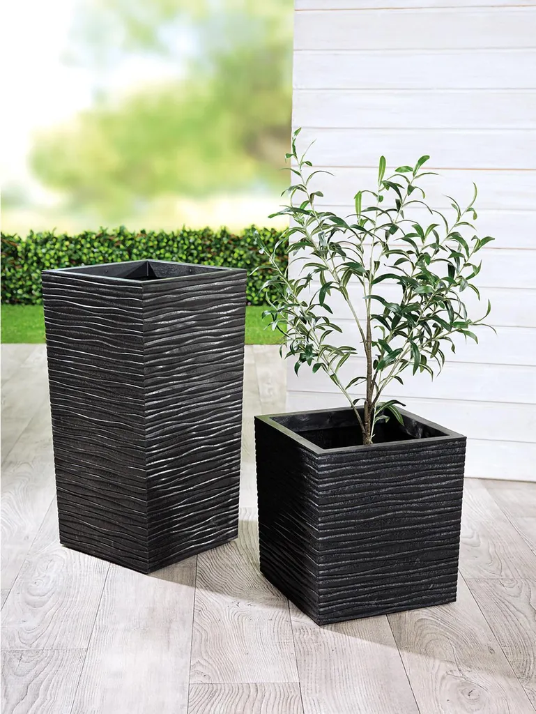 Pot de fleurs pour terrasse Serenity Anthracite 34 cm - Déco Jardin - 2