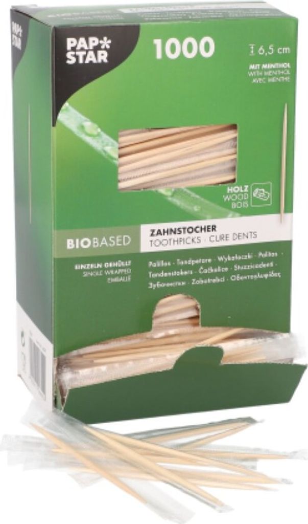 Papstar Holz-Zahnstocher mit Menthol 65mm 1000 Stück 16699 Produktbild 