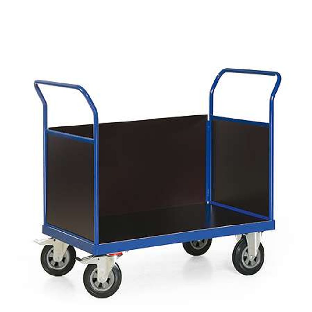 Bako Logistiksysteme Plattformwagen F600 mit 3 Holz- Wänden ohne Bordkante 1000x700mm