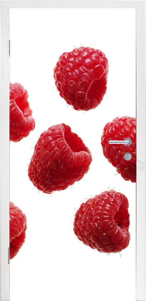 MuchoWow Türtapete Selbstklebende Türfolie Obst - Himbeere - Weiß 75x205 cm Türposter Türaufkleber Klebefolie Türklebefolie - XXL-Aufkleber...