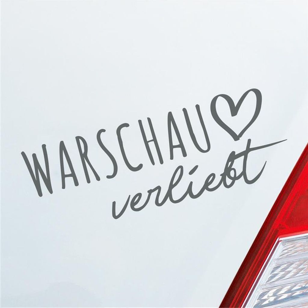 Auto Aufkleber Warschau verliebt Herz Stadt Heimat Liebe Car 19x7 cm Grau Sticker Heckscheibenaufkleber