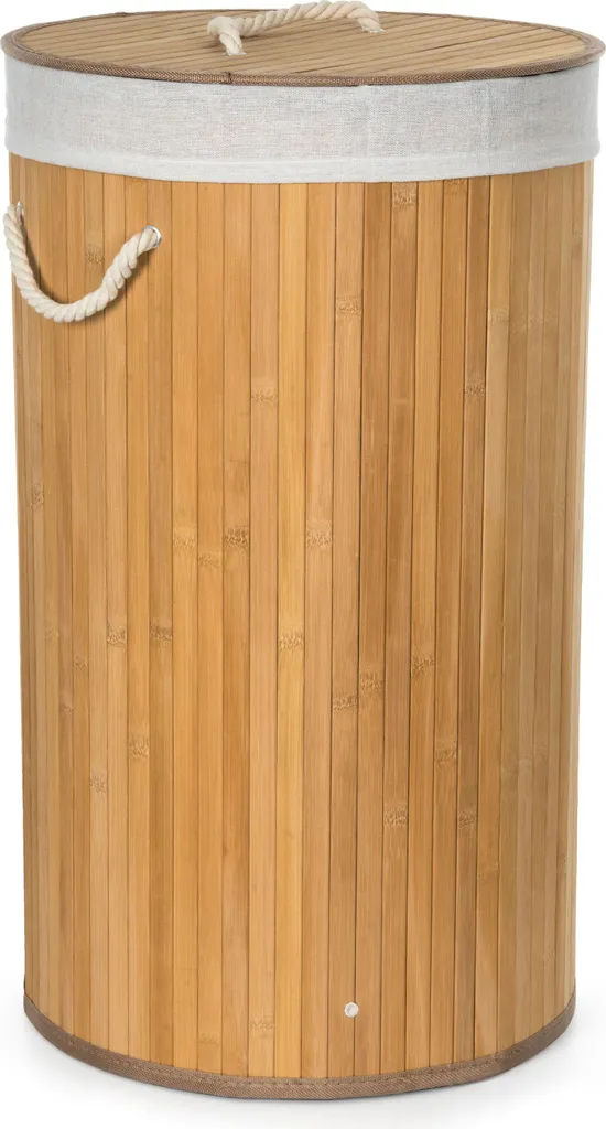 Panier à linge 55L en bambou G21 : design rond et sac blanc pratique