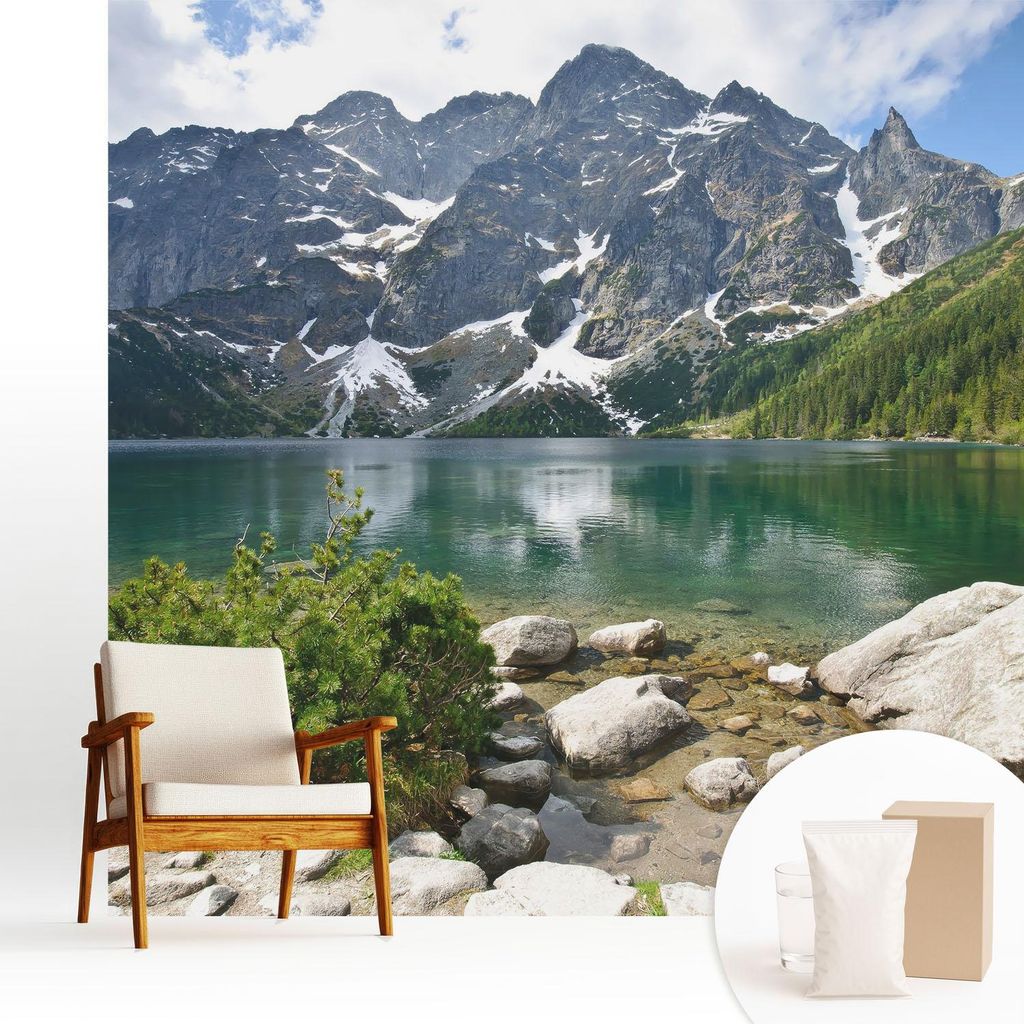Fototapete - 250x250 cm - Tapete - Wandtapete - Wandbilder - Dekofolie - Tapete Folie - Wand - Dekoration - Wohnzimmer - Bergsee