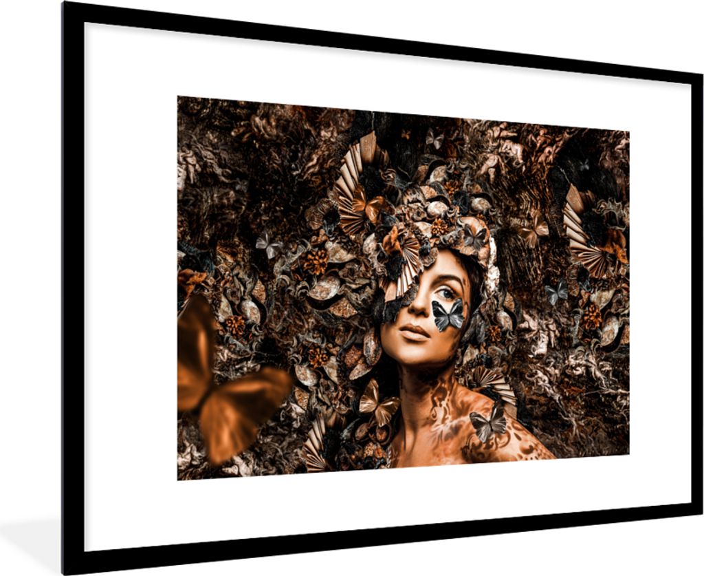 MuchoWow Gerahmtes Poster Frau - Luxus - Pflanzen 90x60 cm - Poster mit Schwarzem Bilderrahmen Wandposter Rahmen Foto Bilder - Wanddekoration - F...