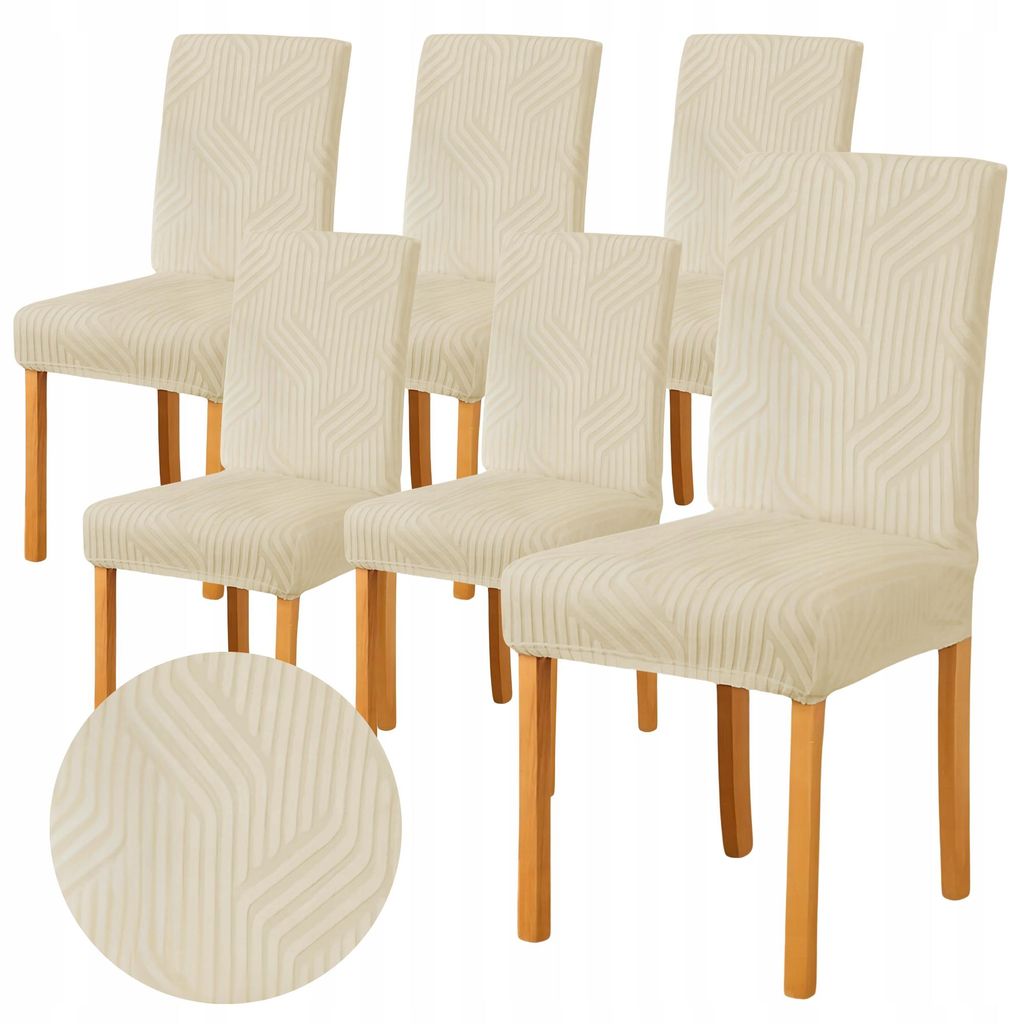 6 Stück Stuhlhussen - Kaschmir Beige Zopfmuster - Universeller Stuhlbezug - Passend für Henriksdal - Waschbar