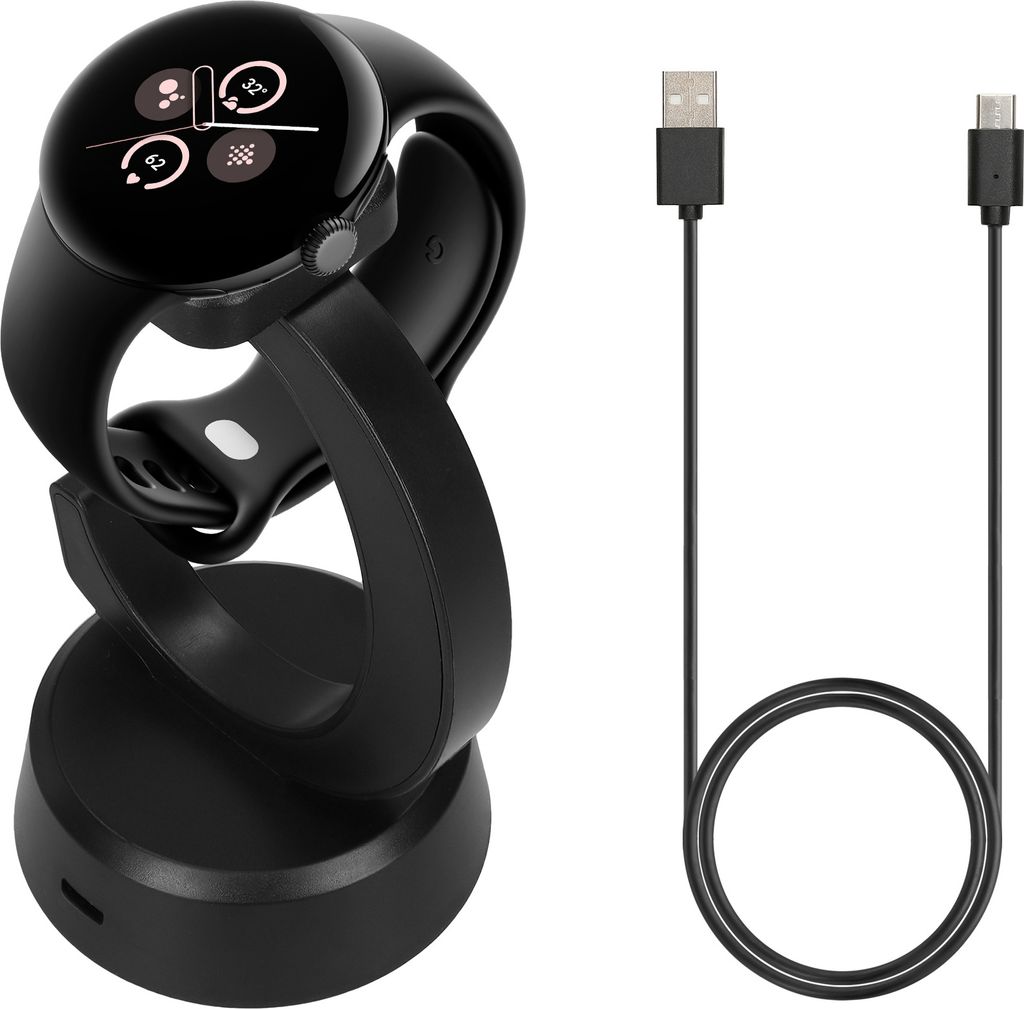 kwmobile USB Ladegerät kompatibel mit Google Pixel Watch 3 / Pixel Watch 2 / Fitbit Versa 4 3 2 / Ace LTE - USB Kabel Charger Stand - Smart Watch