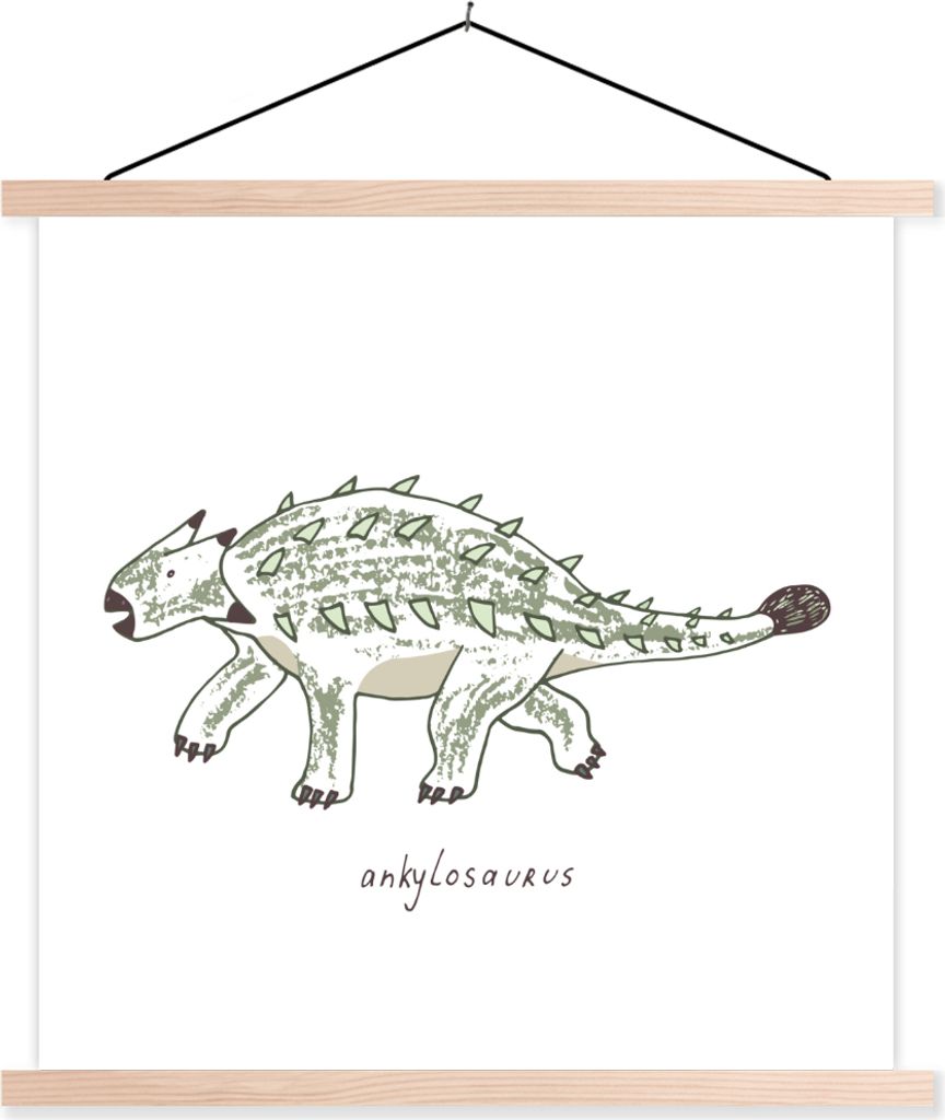 MuchoWow Textilposter Kinderzimmer - Ankylosaurus - Dinosaurier - Kind - Mädchen - Kinder 60x60 cm mit holzfarbenen Rahmen - Wanddekoration