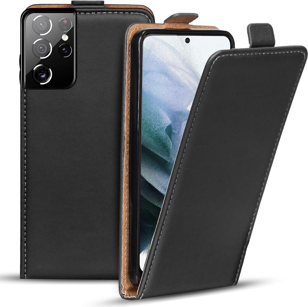 Conie Ultra Slim Klapp Tasche für Samsung Galaxy S21 Ultra schlanke Hülle Rundumschutz in Schwarz