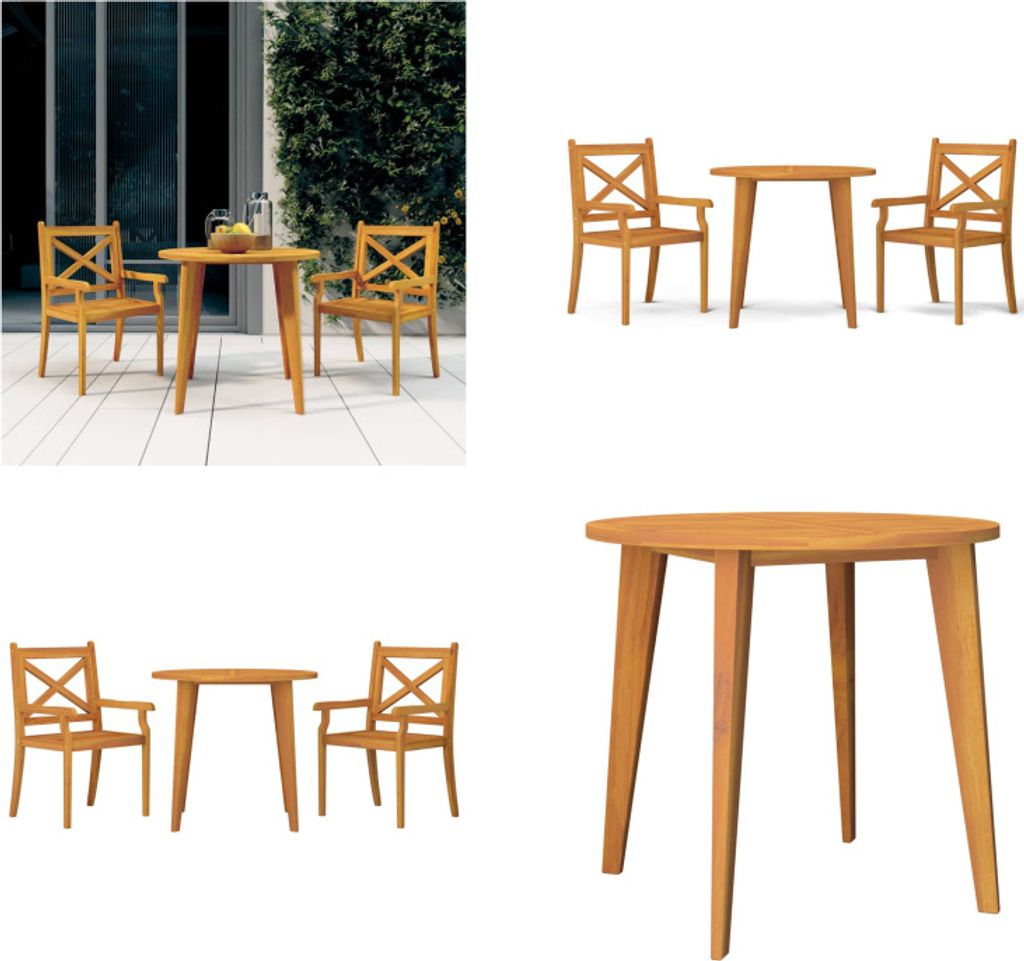 vidaXL 3 tlg. Garten Essgruppe Massivholz Akazie - Garten Essgruppe - Garten Essgruppen - Gartengarnitur - Garten-Essgarnitur