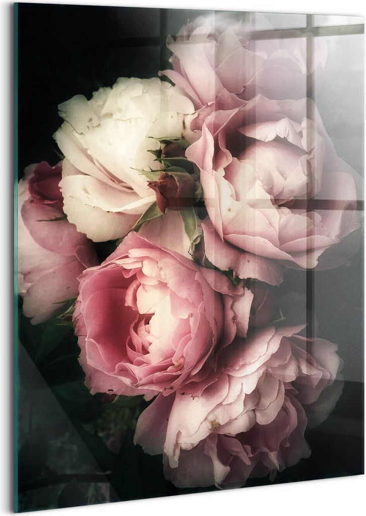 Designer Glasbild - Wandbild - Glas Bild - 60x80 cm - Strauß Rosa Vintage-Rosen