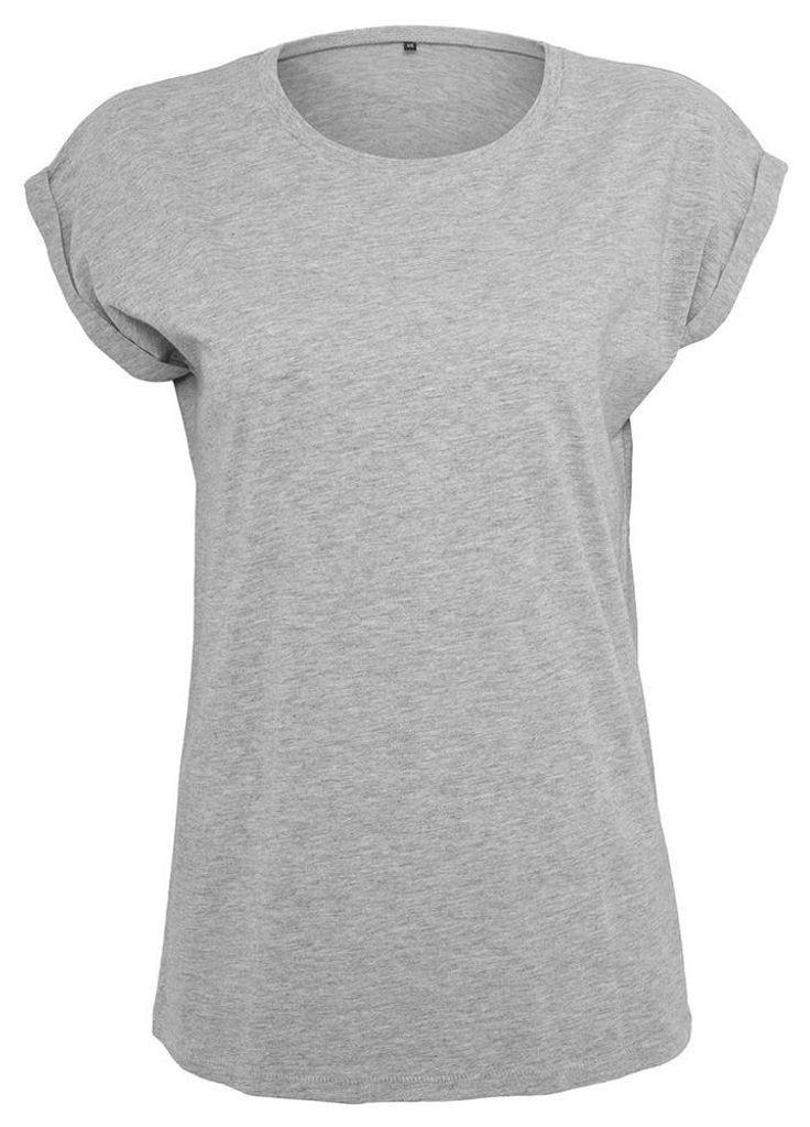 Build Your Brand - T-Shirt für Damen, Überschnittene Schulter, meliert LT2570 (3XL) (Grau meliert)