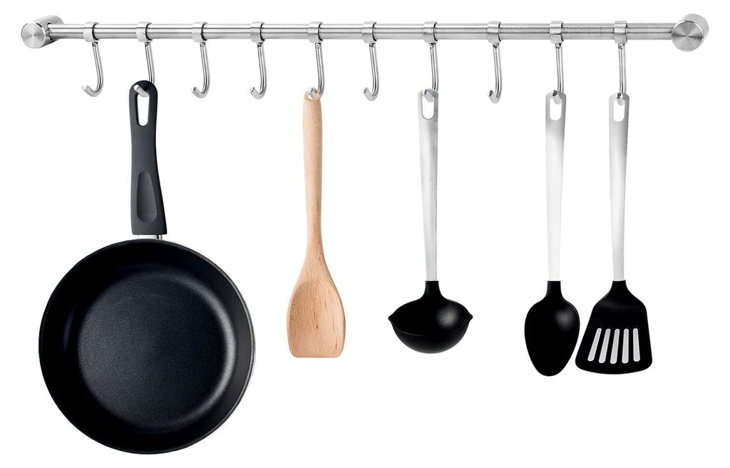 Hakenleiste für die Küche, Wandmontage, Küchenhakenleiste für Küchenutensilien, Töpfe, Handtücher, Edelstahl, Hängeleiste mit 10 bewegliche...