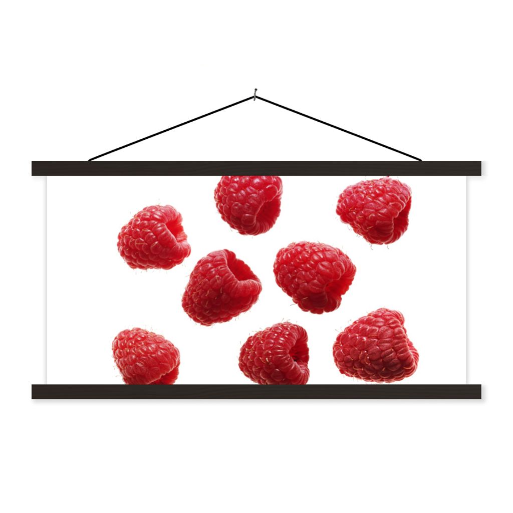 MuchoWow Textilposter Obst - Himbeere - Weiß 60x30 cm mit schwarzem Rahmen - Textilien