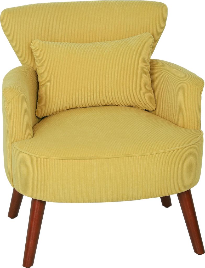 Moderner Armlehnstuhl, Gepolsterter Akzentstuhl mit Lendenkissen, Kautschukholzbeinen, Gelb
