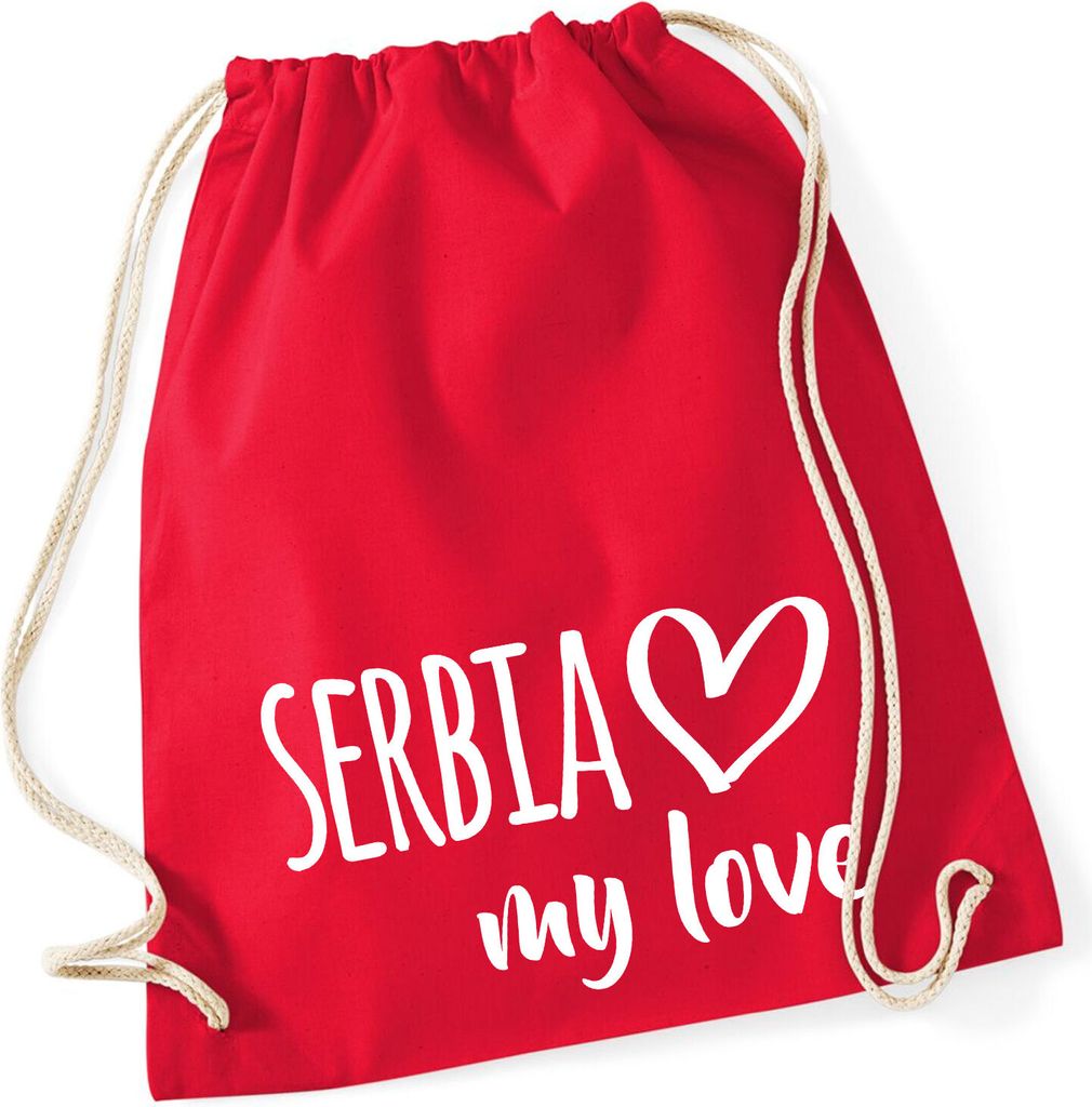 Huuraa Turnbeutel Serbia my love 12 Liter Classic Red Baumwolle Rucksack Geschenkidee