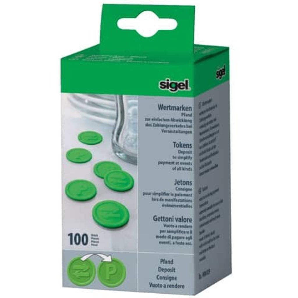 SIGEL WM009 Wertmarken Pfand, grün, Ø 25 mm, 100 Stück