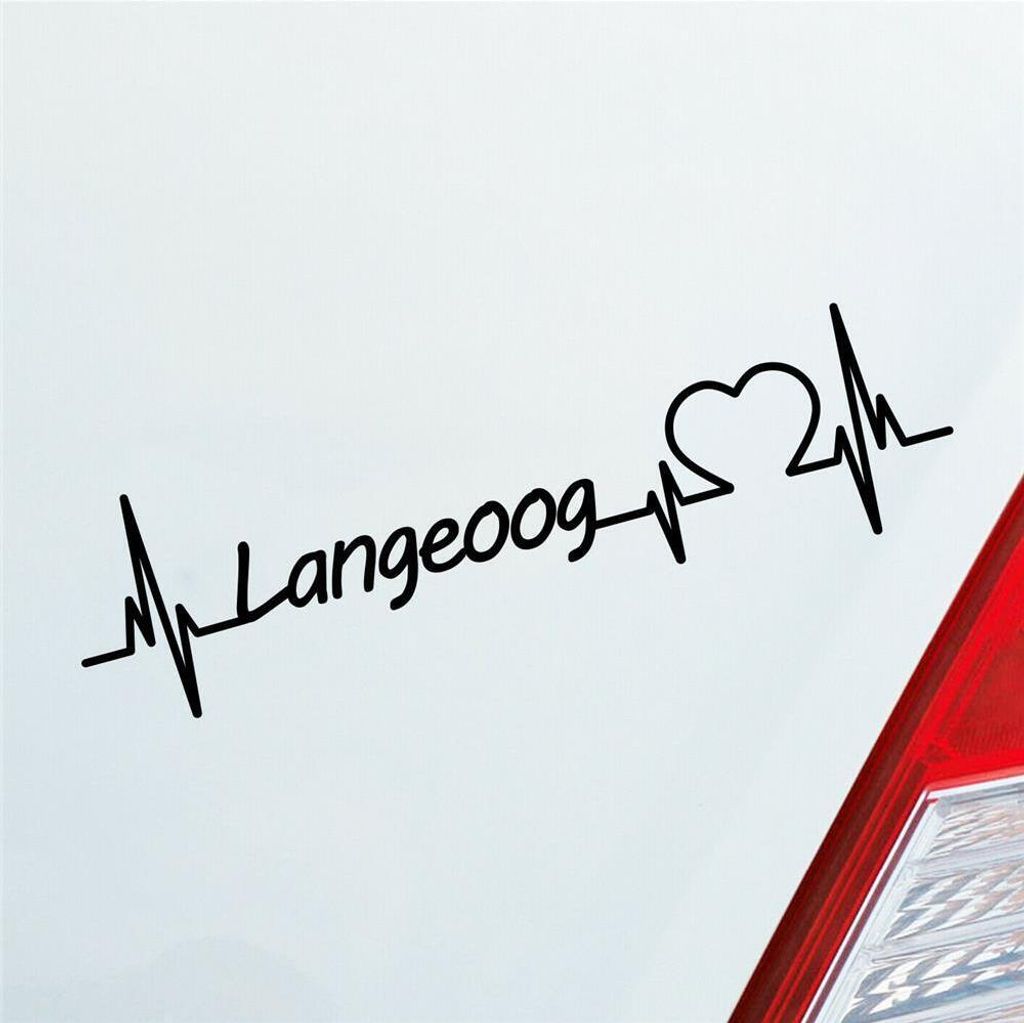 Auto Aufkleber Langeoog Herz Puls Insel Island Nordsee Liebe Love 19x5 cm Schwarz Glanz Sticker Heckscheibenaufkleber