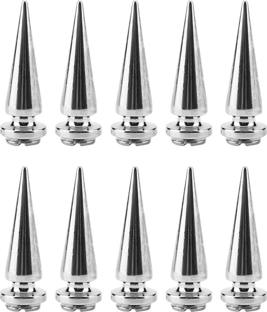 10x Metall Spitznieten mit Schraube, Silber, aus Kupfer korrosionsbeständig & robust, für Lederhandwerk & DIY, ideal für Taschen & Gürtel