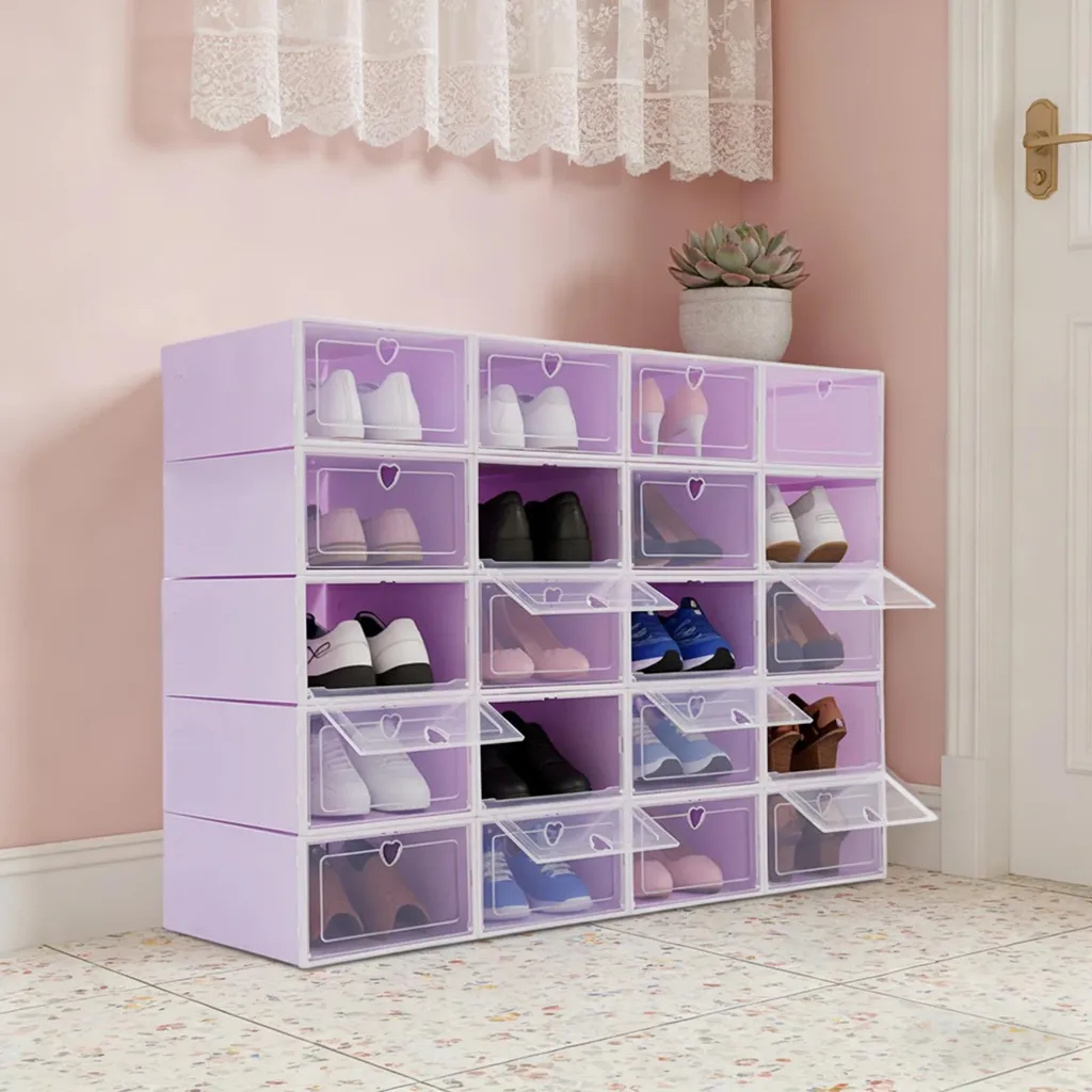 Organiser ses chaussures facilement avec ce pack de 20 boîtes violettes - 6