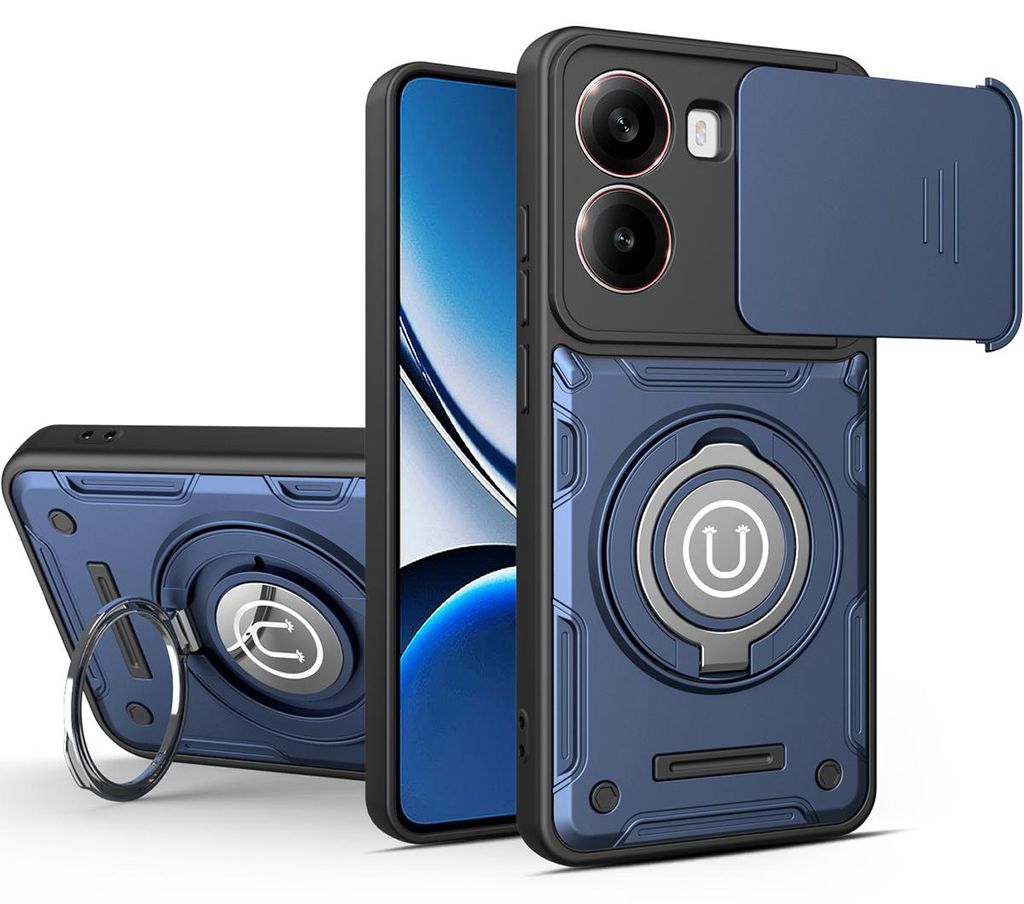 Magnetische Handyhülle für Xiaomi Poco X8 Pro/Redmi Turbo 5 mit Kameraschutz Schieber, Ringhalter und Ständer, Stoßfeste Hülle Blau