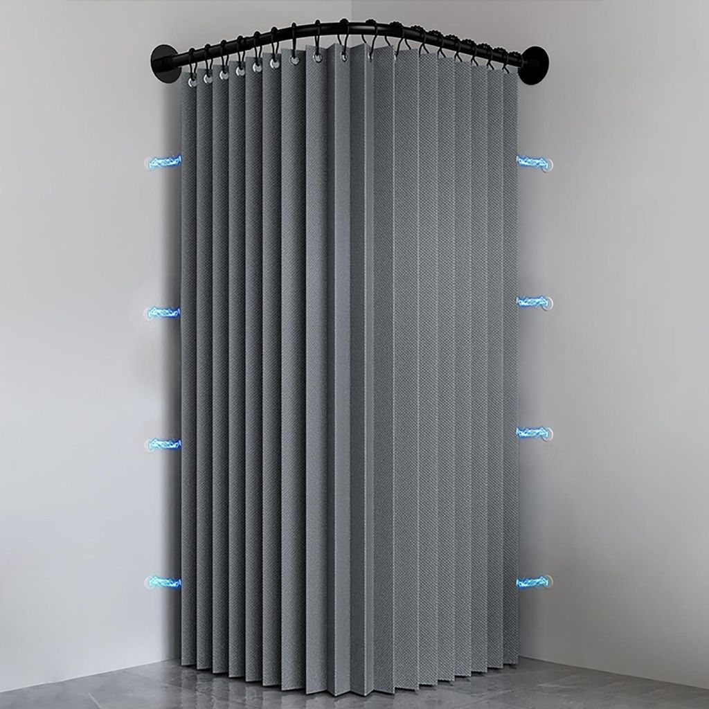 Faltbarer, wasserdichter und schimmelresistenter Duschvorhang mit Haken, waschbarer Eckduschvorhang aus Stoff, magnetischer Duschvorhang fürs Bade...