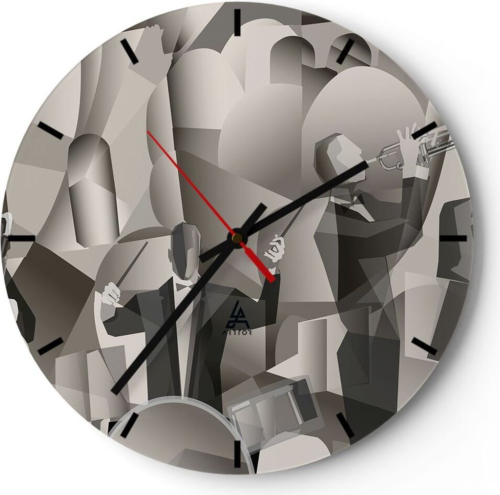 Wanduhr - Rund - Glasuhr - Jazz Musik Musiker - 40x40cm - Schleichendes Uhrwerk - Lautlos - zum Aufhängen bereit - Dekoration Modern - Wanddekorat...