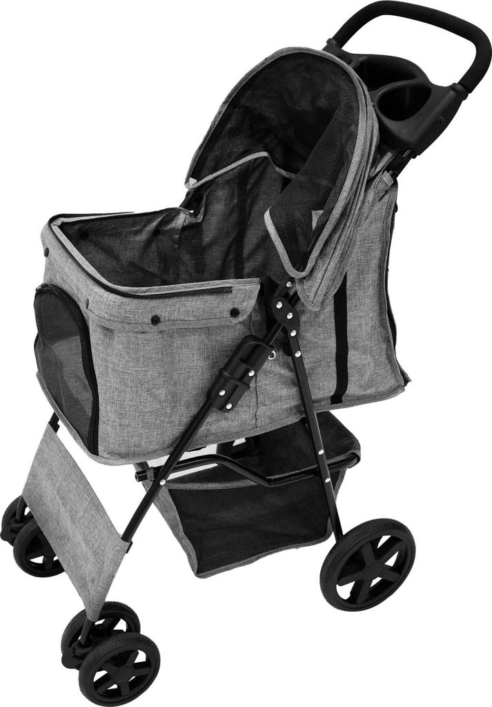 Passeggino per animali con parapioggia - Grigio tessuto Immagine del prodotto 