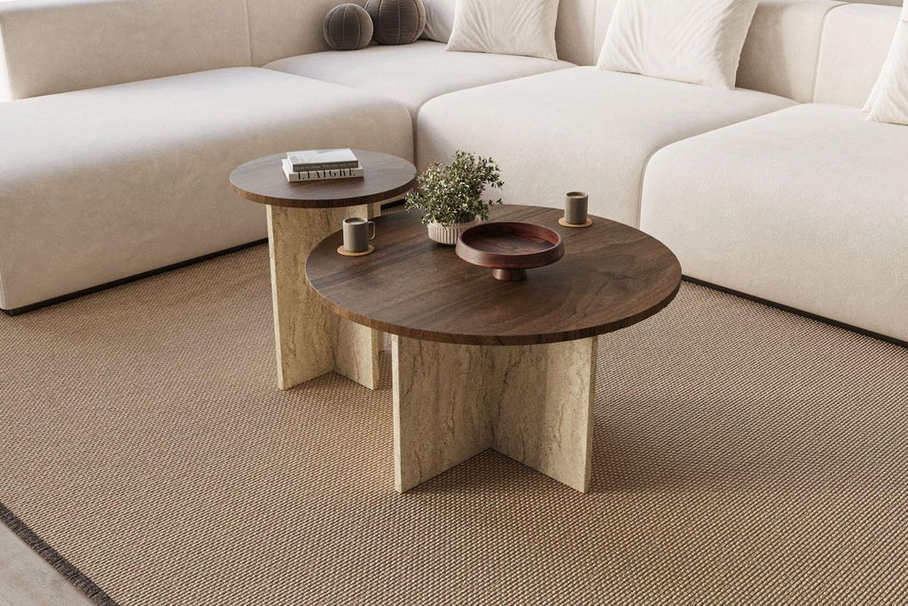 Skye Decor, Kaffeetisch-Set (2 Teile), Walnuss & Travertin, Produktbild 