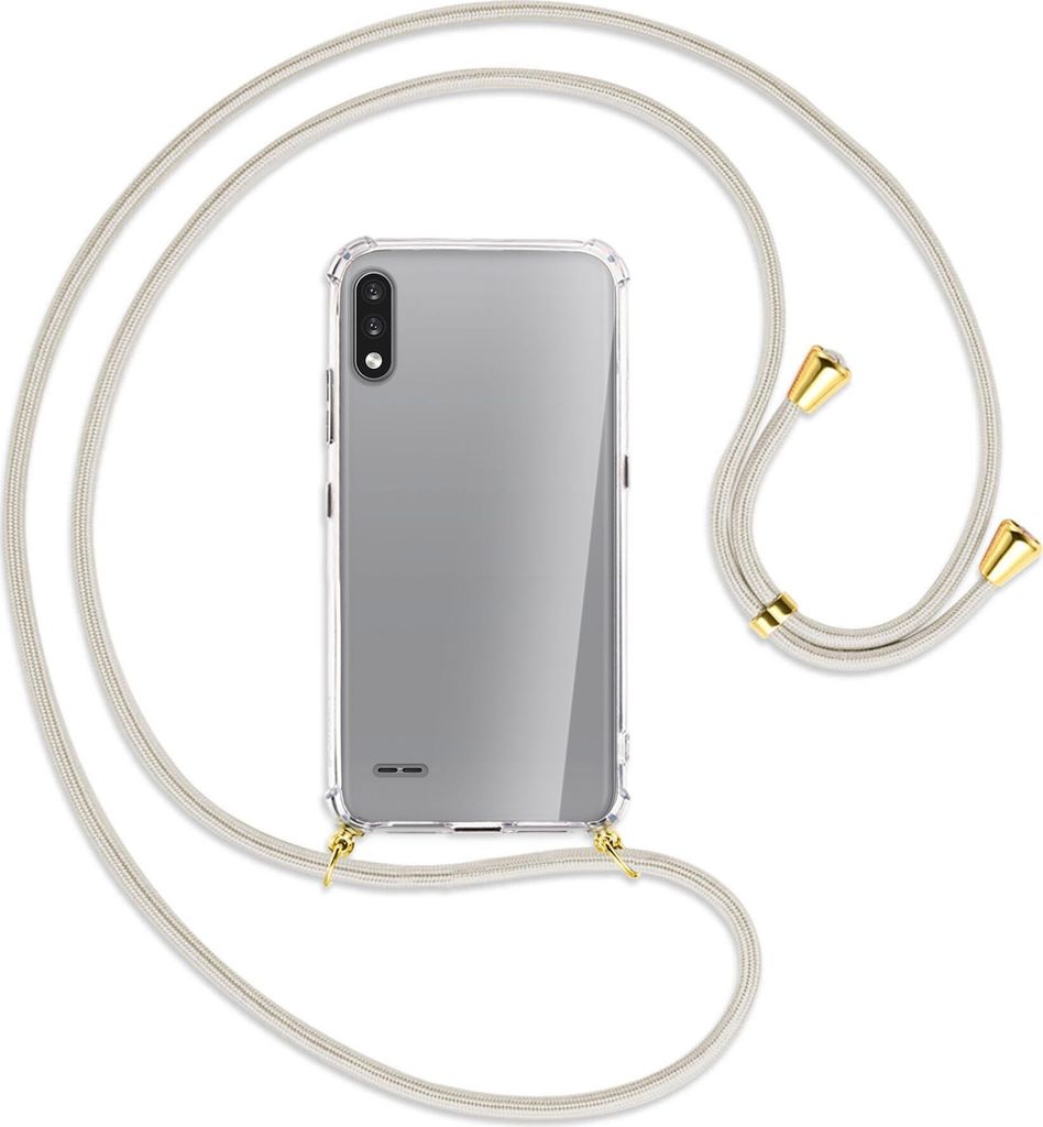 Handykette Backcover-Schutzhülle mit Band (Metall goldfarben) für LG K22 LMK200 - broken white