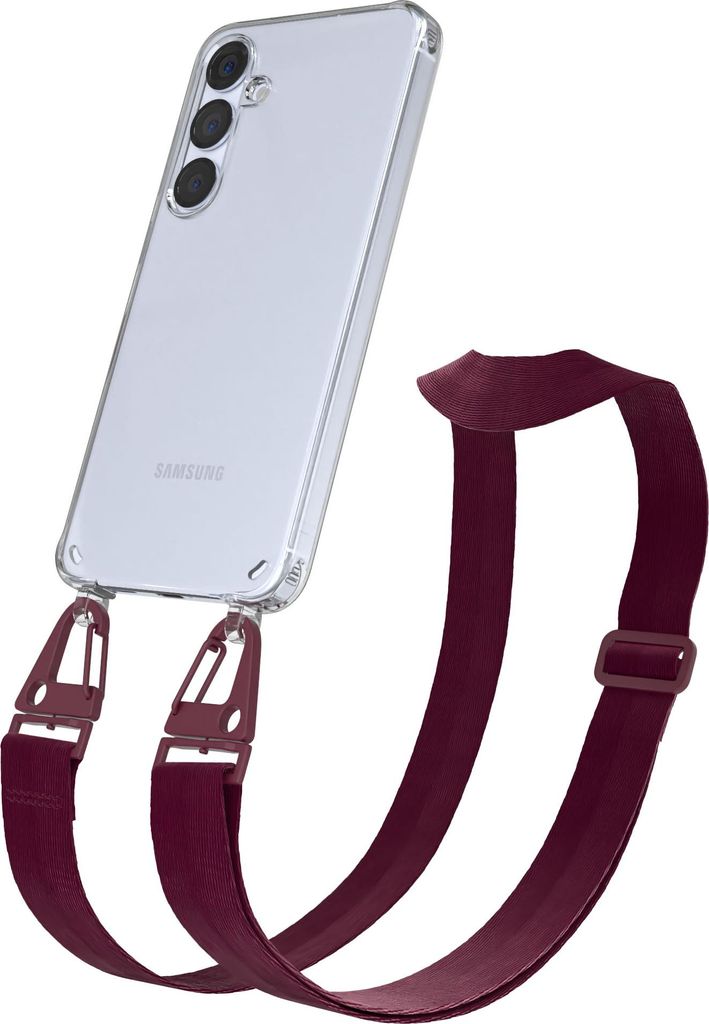 EAZY CASE - Hülle mit Band für Samsung Galaxy S25 Plus, Handyhülle mit Umhängeband, Silikonhülle transparent, Handykette in Rot