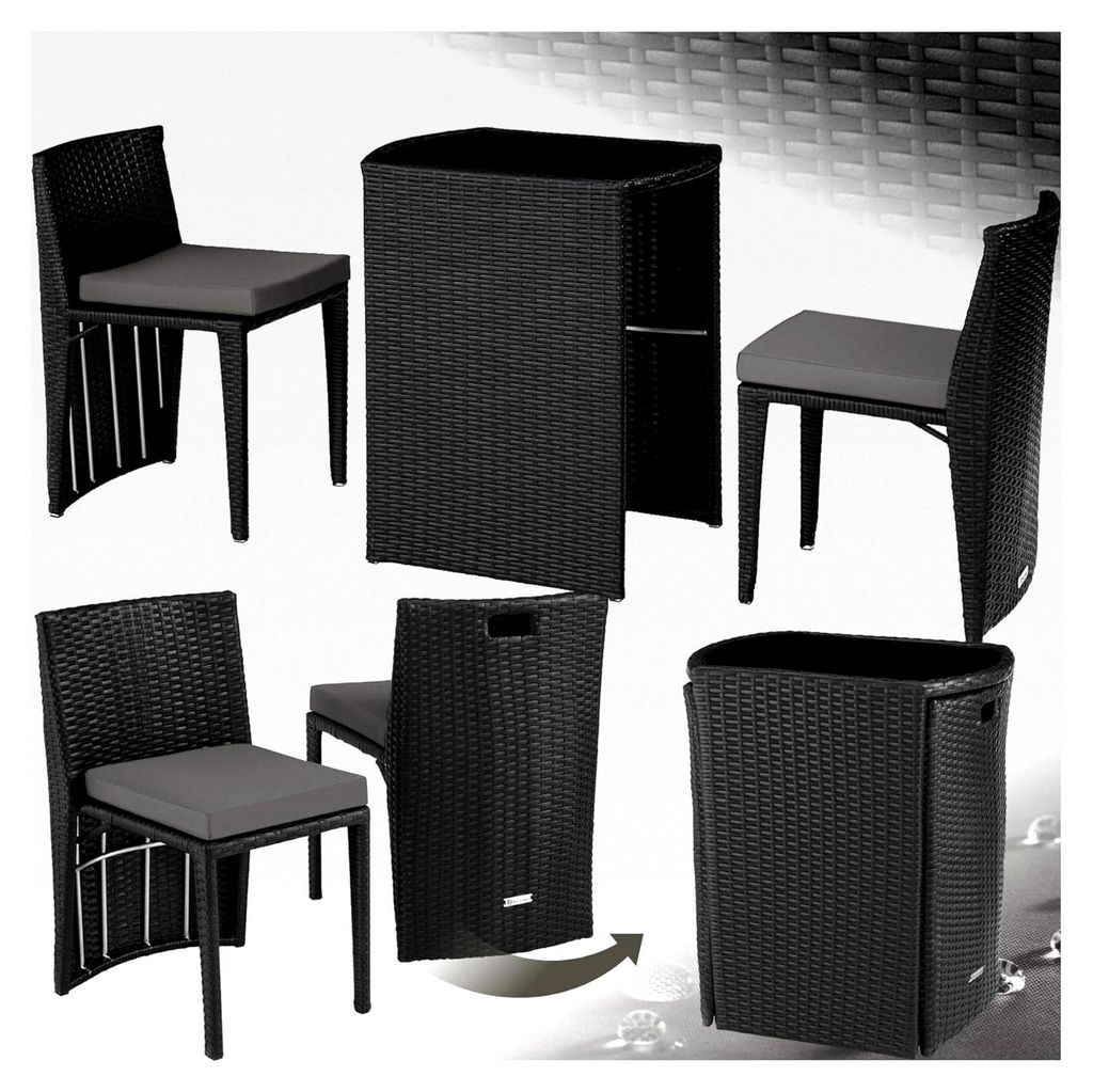 Poly Rattan Bistroset, platzsparend zusammenschiebbar, Gartenmöbel Set mit 2 Stühlen und Tisch, Outdoor Möbel, Sitzgruppe für Garten, Wintergar...