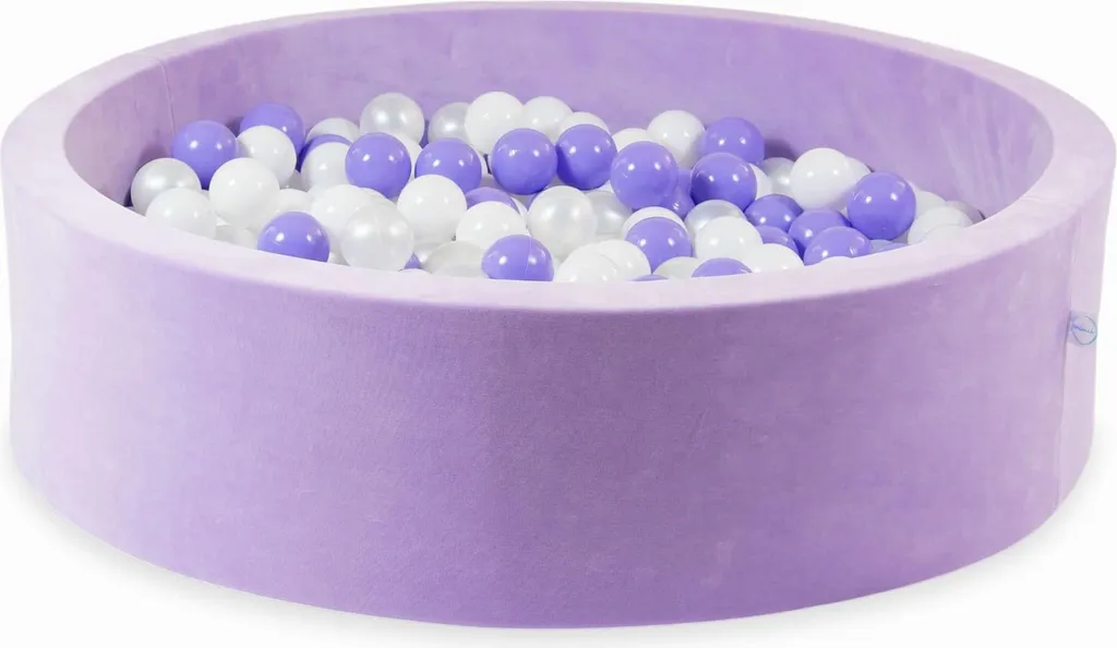 Cuvette sèche ronde 110x30 cm en velours violet avec ses 400 balles mixtes