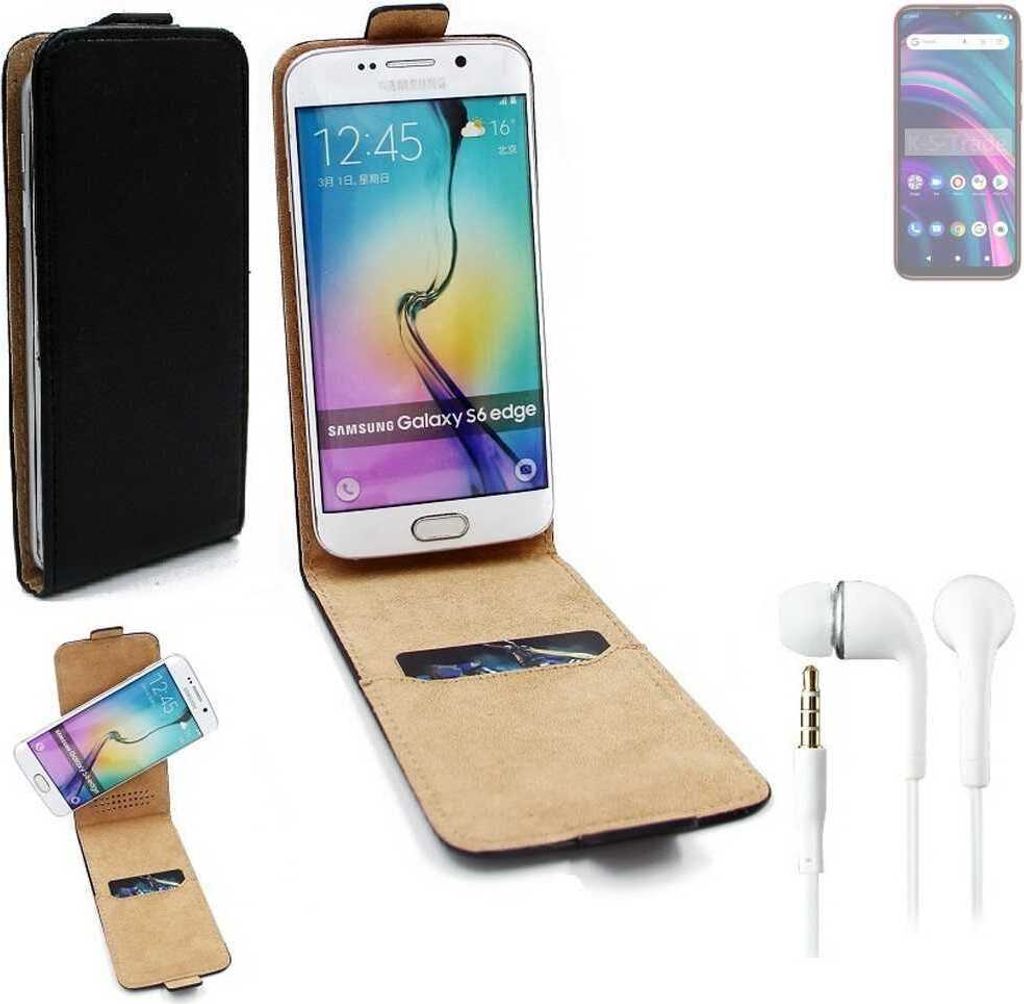 K-S-Trade Handyhülle + Kopfhörer kompatibel mit BLU G51 360° Flipstyle Schutzhülle Smartphone Tasche Case Flip cover schwarz 1x