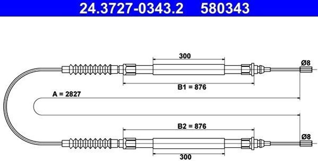 ATE 24.3727-0343.2 Seilzug, Handbremse OE 4745V5 kompatibel mit Jumper, Ducato, Boxer