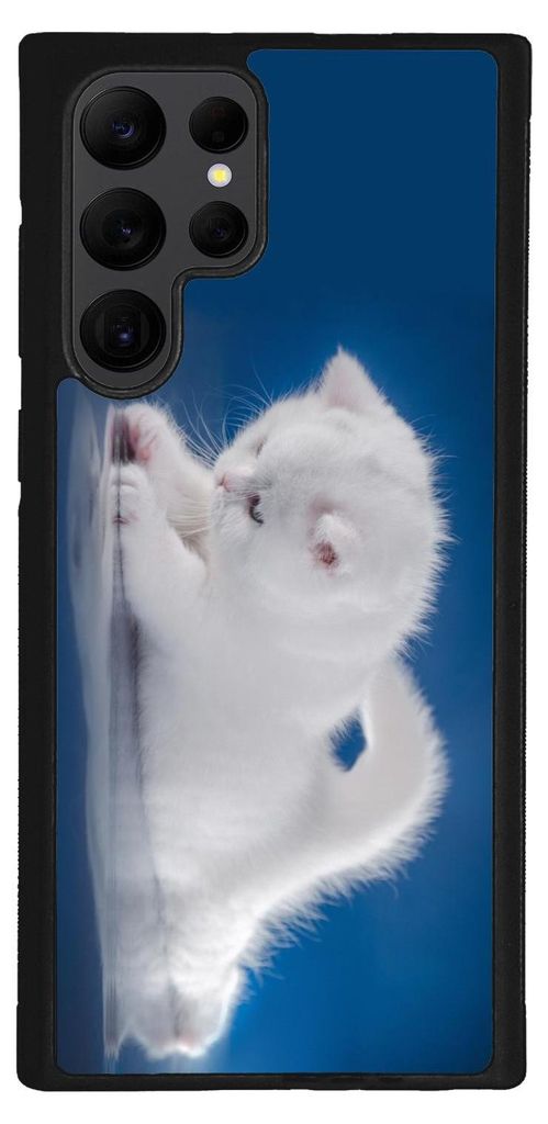 TPU Silikon Hülle für Samsung Galaxy S22 ULTRA Handy Cover Case Schutzhülle Handyhülle Bumper MOTIV 121 Katze Baby Weiß