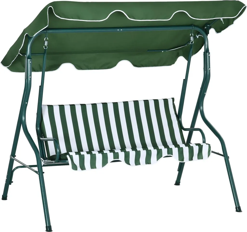 Balançoire de Jardin 3 Places Verte avec Pare-soleil Inclinable - Acier