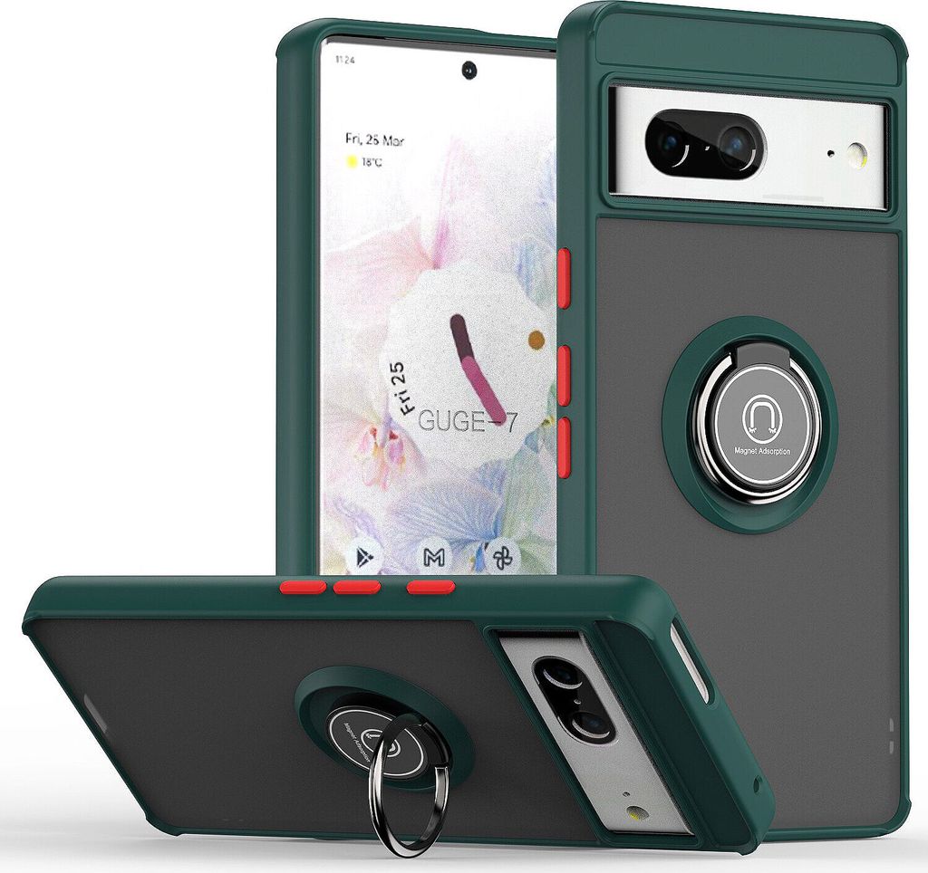 Google Pixel 7 Hülle, Ring Halter Ständer Matte Transluzent TPU Rahmen Stoßfest Schutzhülle für Google Pixel 7 dunkelgrün
