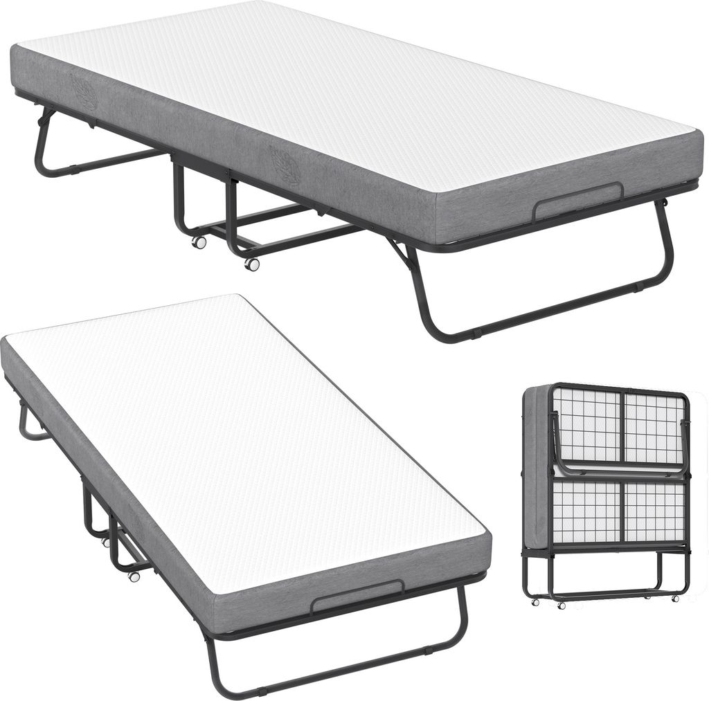 XMTECH klappbares Gästebett Klappbett 88x200cm Erwachsene Metall Bettgestell mit ca.13CM Dicke Gedächtnisschaum Matratze, Metallbett Mit Rollen, ...