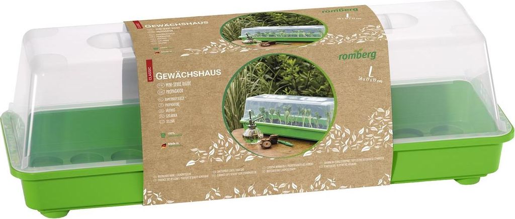 Romberg CLASSIC Gewächshaus Grün 58 x 19 cm mit Belüftung - Kunststoff