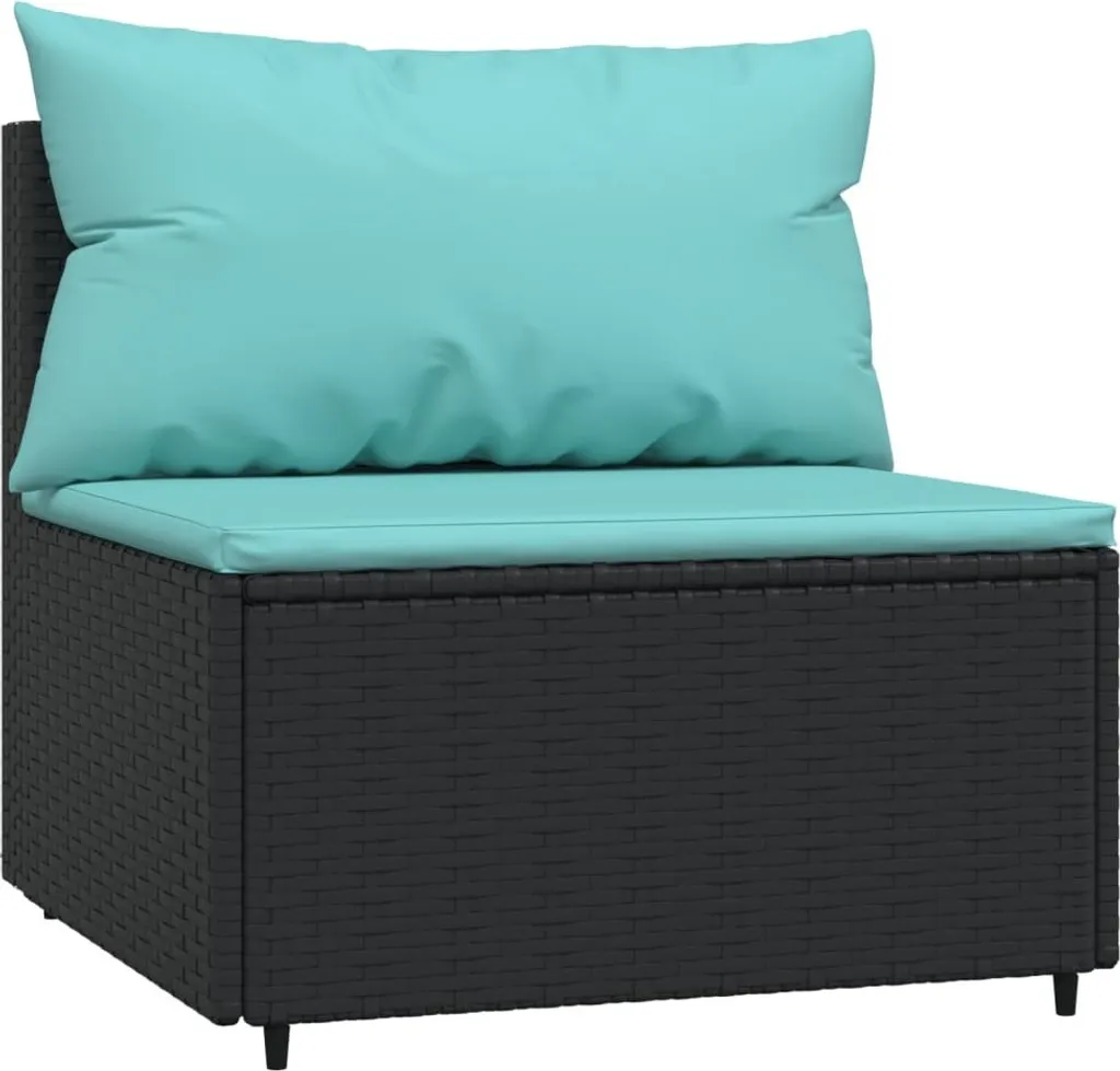 SYFAX™ Divano Centrale Giardino Polyrattan Nero con Cuscini - Offerta