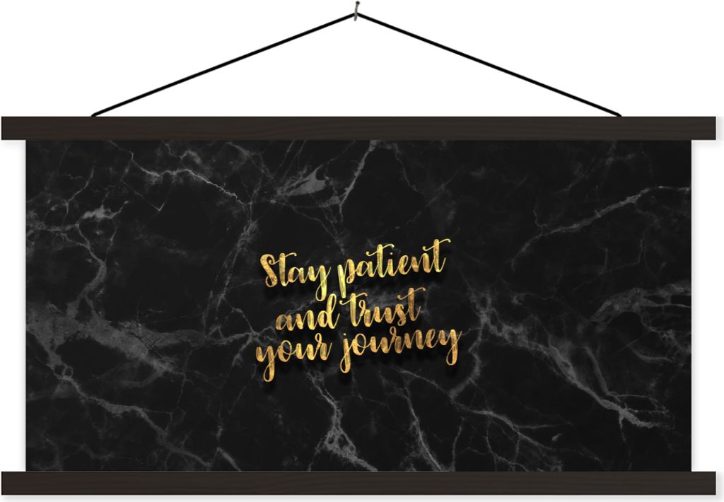 MuchoWow Textilposter Zitat - Motivation - Marmor - Gold 90x45 cm mit schwarzem Rahmen - Klemmleisten