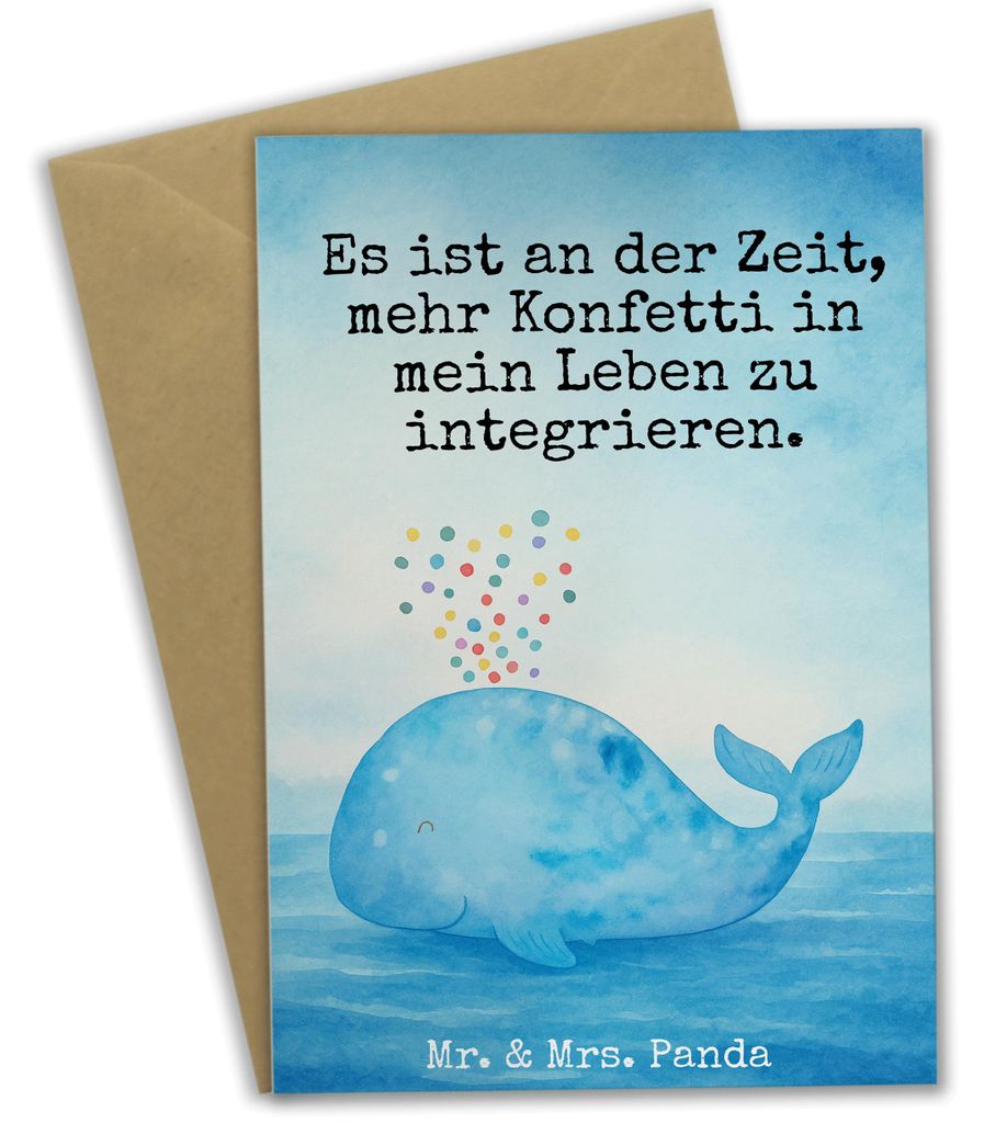 Mr. & Mrs. Panda Grußkarte Wal Konfetti Design - Weiß - Geschenk, Grußkarten, babykarte, Meer, Geburtstag, Diät, Abnehmen, hochzeitskarten, Tre...