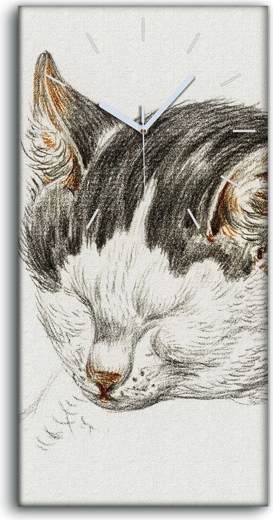 Wandbild Leinwand Bilder Wanduhr Geräuschlos 30x60 Zeichnung Tier Katze Kunst - weiße Hände