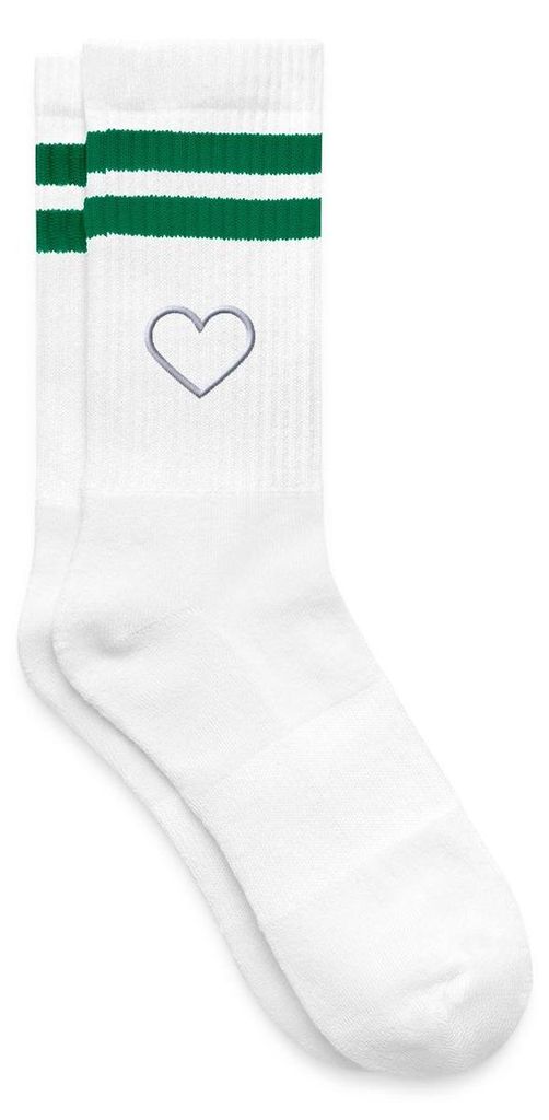 Spreadshirt Stickerei Herz Gestreifte Tennissocken, 37-41, Weiß/Grün