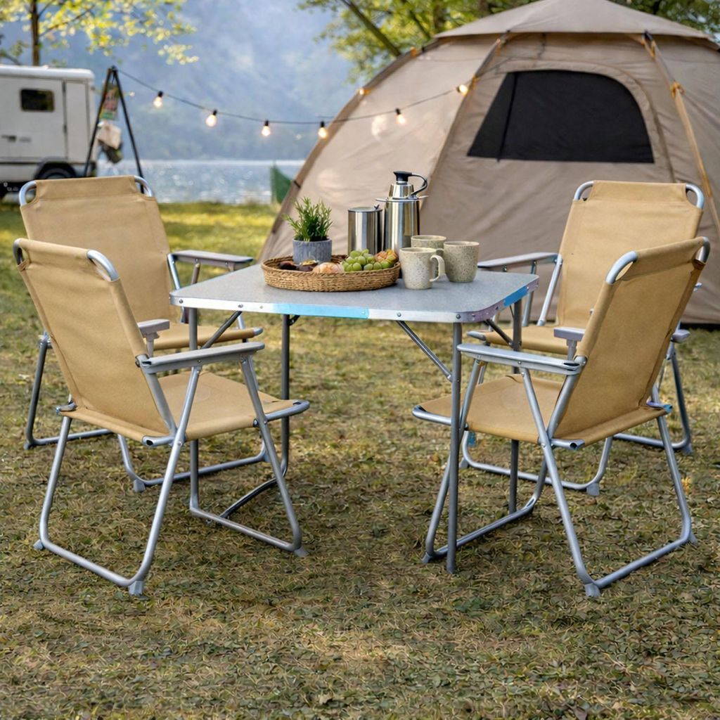 5-teiliges Campingmöbel Set Alu L80xB60xH68cm Beige