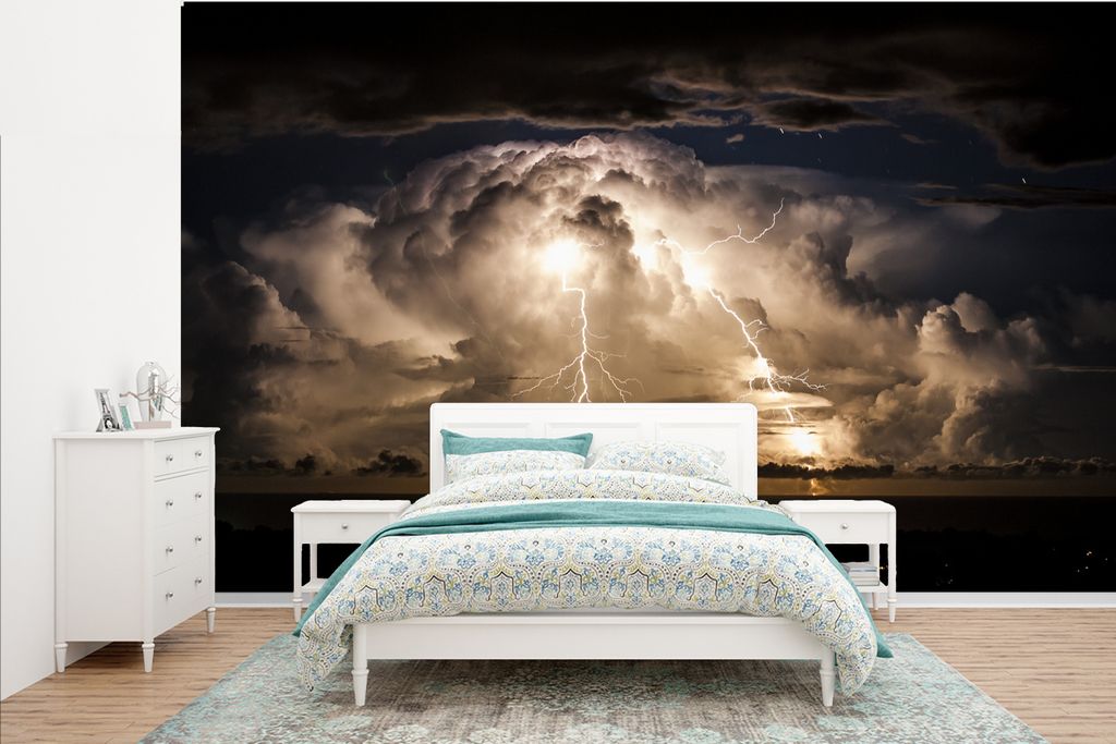 MuchoWow Fototapete für Wohnzimmer oder Schlafzimmer Wandtapete Vinyl Motivtapete Stürmische Nacht über Byron Bay - 385x240 cm - Schlafzimmer-...