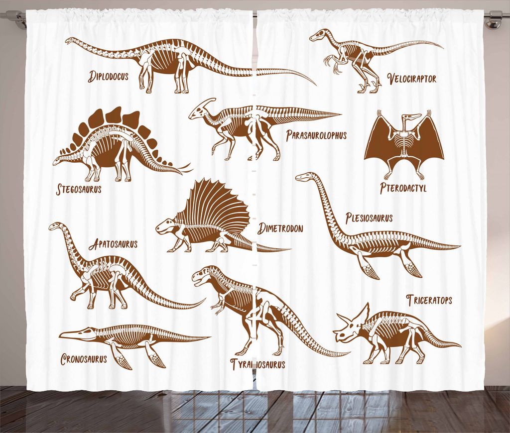 ABAKUHAUS Velociraptor Rustikaler Vorhang, Reptile Dinos, Wohnzimmer Universalband Gardinen mit Schlaufen und Haken, 280 x 245 cm, Braun und weiß