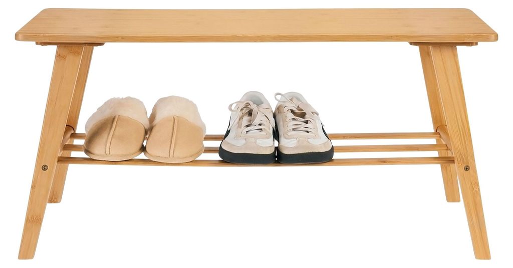 Schuhbank aus Bambus Holz mit integrierter Ablage - 80 x 40 Produktbild 